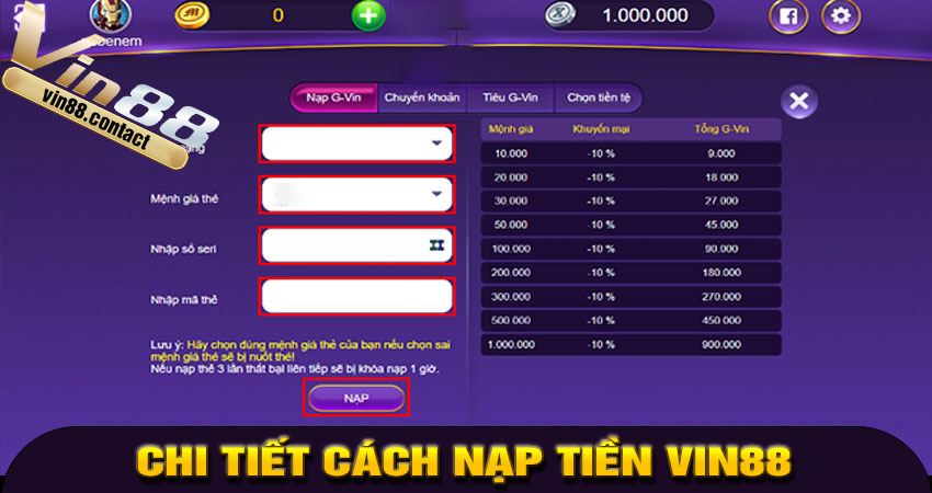 Hướng dẫn chi tiết cách nạp tiền Vin88